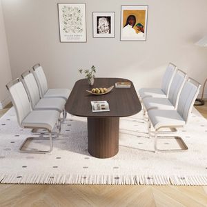 63 \ "medievale moderno stile marrone MDF tavolo da pranzo PU senza braccioli in metallo placcato argento gamba per cucina di casa sala da pranzo Set - Product Image 3