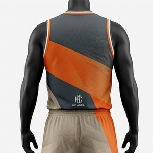 Ensemble d'uniformes de basketball unisexe tendance, orange et gris, sublimé, col en V, sans manches, anti-humidité, coupe athlétique, logo personnalisé - Product Image 2