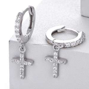 Pendientes de Aro Cruzados de Plata 925 con Baño de Rodio y Moissanita para Mujer, Uso Diario Religioso, Regalo de Aniversario - Product Image 1