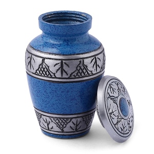 Urne funéraire bleue en marbre avec motif géométrique et végétal, petite taille, style traditionnel, couvercle à vis, urnes et objets commémoratifs - Product Image 5