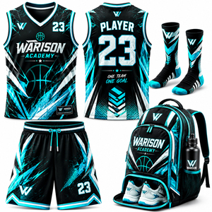 Custom Blue Black Basketball Uniform Set Sublimated Team Jersey Shorts Sports Kit With Socks Backpack And Water Bottle - Product Image 3