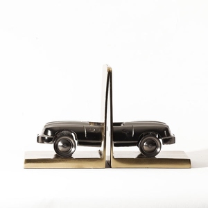 Porte-livres vintage en aluminium coulé, design nouveau, avec base en bois de manguier, ensemble décoratif pour automobile, organiseur de bureau de luxe - Product Image 1
