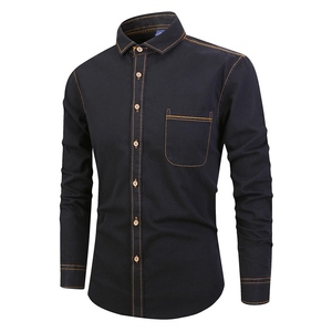 Camisas de Hombre de Manga Larga en Mezclilla de Algodón, Transpirables, de Corte Regular, Color Azul, Gran Demanda - Product Image 2