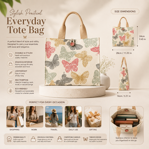 Premium Cotton Canvas Tote <b>Bag</b> Multicolor Butterfly Design Double Short Handles <b>Medium</b> <b>Size</b> Reusable Shopping Handbag Eco - Product Image 5