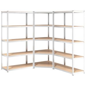 Set di 3 pezzi in acciaio argento e legno ingegnerizzato librerie a 5 strati - Product Image 2