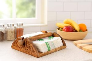 Wooden Napkin Holder for Dining <b>Table</b> <b>Kitchen</b> Stylish Tissue Paper Stand Organizer - Product Image 4
