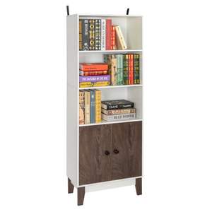Étagère à livres autoportante à 4 niveaux avec 2 portes et 3 étagères, meuble de rangement latéral en bois pour le rangement et la décoration - Product Image 6