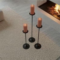 Ensemble de 3 porte-bougies en fer, hauts, en métal noir, écologiques, faits à la main, pour la décoration de la maison, style nordique