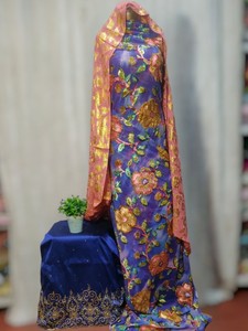Tela de terciopelo Maqbal de lujo con estampado floral de melocotón, tela de jacquard somalí de primera calidad, material para vestidos de novia para niñas y mujeres - Product Image 6