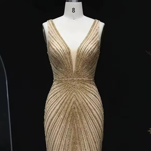 Vestido de Noche de Lujo al por Mayor con Cuentas Hechas a Mano, Manga Casquillo, Tul, Corte A, Vestido de Fiesta Formal para Mujer con Bordado de Perlas - Product Image 1