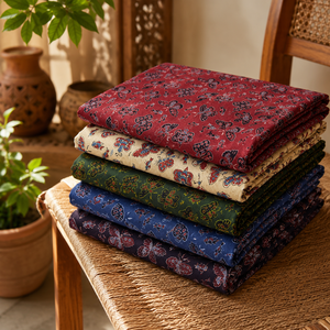 Jaipur Moda Anaya I Multicolor Ajrakh Cotton <b>Fabric</b> Hand Block Printed Paisley Pattern Medium <b>Weight</b> for Garments Crafts Decor - Product Image 3