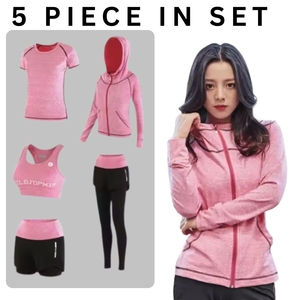 Custom 5-Piece Solid Breathable Seamless Lightweight Spandex/Nylon Windproof Ladies <b>Gym</b> Wear Fitness Tracksuit Sweatshirts <b>Set</b> - Product Image 1
