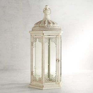 White Iron Lanterns With Glass Panels And Metal Ring Tops For Home Decoration - Product Image 2