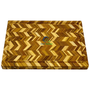 Planche à découper en teck de luxe-motif à chevrons durable en bois massif fait à la main Vietnam taille personnalisée ustensiles de cuisine en gros - Product Image 4