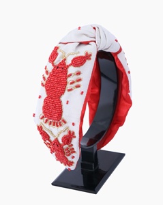 Unique Handcrafted White & Red Color Beaded Lobster Turban <b>Headband</b> for Women and Girls Parties and Boutique Collection Hairband - Product Image 1