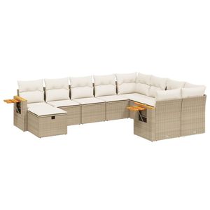 Conjunto de Jardín de Ratán Sintético PE Beige y Madera Maciza de Acacia con Acero con Recubrimiento en Polvo, Conjunto de Sofá Beige - Product Image 2