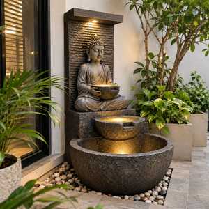 Fuente de Agua de Buda de Lujo de 5 Pies, Fuente de Piedra con Cascada para Interiores y Exteriores, Fuente de Meditación con Estatua - Product Image 1