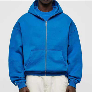 Sudadera con Capucha Azul Claro, Cierre de Cremallera, Corte Holgado, Algodón Grueso, Felpa Francesa, Estilo Casual para Otoño - Product Image 3