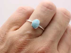 Oval Larimar Sterling Silver <b>Stacking</b> Ring Minimalist Handmade Jewelry Adjustable Women Ring Wholesale Supplier - Product Image 3