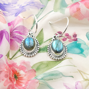 Natural Labradorite <b>Earrings</b> 925 Sterling Silver Rose &Yellow Gold PlatedDangle <b>Hook</b> <b>Earrings</b> Handmade Boho Gemstone Jewelry Gif - Product Image 6