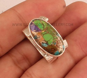 Bague en argent sterling 925 avec turquoise verte, style minimaliste, empilable, bijoux en pierres précieuses pour femmes, vente en gros - Product Image 4