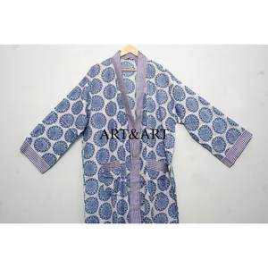 Robe Kimono en Coton Faite Main à Motifs Imprimés – Collection Printemps-Été – Tenue de Nuit Élégante – Imprimés au Bloc – Longueur Ras du Sol – Robe de Demoiselle d'Honneur – Cache-Maillot de Plage - Product Image 2