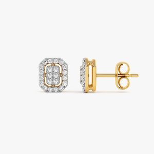 Boucles d'oreilles clous en or jaune avec diamant de laboratoire octogonal et halo coussin - Product Image 5