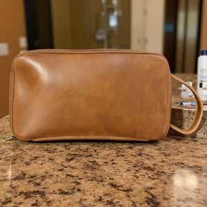 Luxury Genuine Leather Toiletry Bag <b>Mens</b> Dopp <b>Kit</b> Travel <b>Shaving</b> Wash Bag Large Cosmetic Pouch Wholesale Shop TYG-0209 - Product Image 2