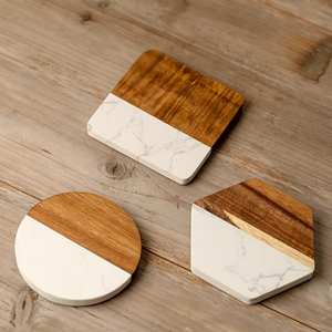 Posavasos de piedra natural y madera de acacia para bebidas, absorbentes y duraderos, accesorios de protección para la mesa en el comedor. - Product Image 1