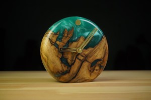 Modern Walnut Table <b>Clock</b> Handmade with Mint Epoxy Resin - Product Image 4