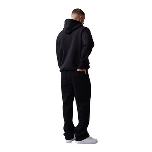 Men's Black Hooded <b>Tracksuit</b> Set Full Length Regular Fit Cotton Sweatshirt Pants Casual Autumn Wear Solid Color Side Pockets - Product Image 2