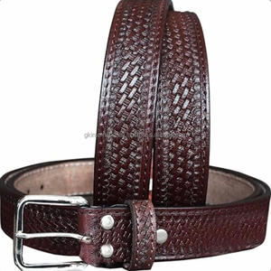 Factory Direct Supply Floral Hand Carving and painting Stylish Unisex Western Leather Tooling Belt for <b>jeans</b> with brass buckle - Product Image 6