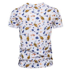 Men's <b>White</b> Short Sleeve O-Neck T-<b>Shirt</b> With Bottle And Dot Print Knitted Cotton Casual Design Regular Fit - Product Image 5