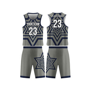Custom Basketball Jersey Set Gray Blue Geometric Print Sublimated Unisex Adult Sleeveless Moisture Wicking Athletic Fit - Product Image 1