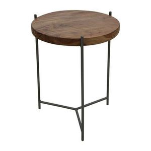 Elegante mesa auxiliar de madera con base de hierro, ideal para sala de estar, dormitorio y salón, con un refinado soporte de hierro. - Product Image 2
