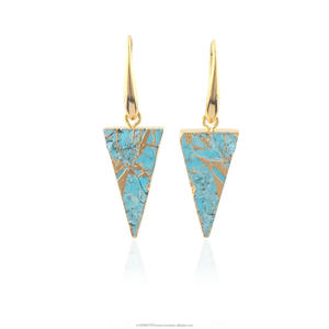 Pendientes colgantes de triángulo turquesa de cobre Mohave azul electrochapado en oro, pendientes de gota geométricos hechos a mano, joyería - Product Image 1