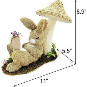 Decorazione Pasquale con Coniglio in Sisal Naturale da 8,9 Pollici, Addormentato Sotto un Fungo, Centrotavola Decorativo a Tema Fattoria - Product Image 3