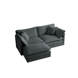 Divano a Due Posti in Ciniglia per Spazi Ridotti con 1 Pouf, Divano Componibile a L con 1 Poggiapiedi - Product Image 6