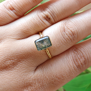 Natural Moss Agate Gemstone Bezel Setting <b>Adjustable</b> <b>Rings</b> 18k Gold Plated Brass Vintage Trendy Unique Women Fashion jewelry - Product Image 4