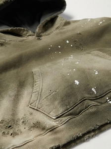 Sudadera con Capucha para Hombre, Color Verde Oliva, Estilo Desgastado, de Algodón y Felpa, con Bolsillo Canguro, Estilo Urbano - Product Image 6
