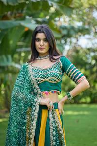 Indian Pakistani Women's Cotton Floor-Length Party Lampi Lace Work <b>Lehenga</b> Choli Bandhej Print Sequence Work Coding Work Dupatta - Product Image 2