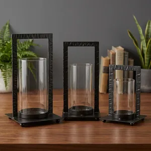 Rectangular Metal <b>Lantern</b> <b>Set</b> With Glass Panels Durable Home Decoration - Product Image 3