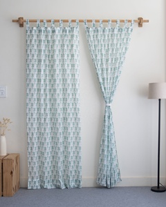 Nuevos Textiles para el Hogar de Lujo, 100% Algodón, Diseño Floral Estampado en Bloque, Juego de Cortinas de Algodón Estampado - Product Image 1