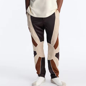 Pantalon multi-panneaux OEM pour homme, coupe-vent marron contrastant en polyester, style streetwear – Fournisseur de pantalons pour homme - Product Image 1