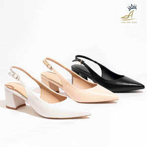 Elegant Women Slingback Pumps <b>Block</b> Heel 5cm Buckle Strap PU Leather Office Formal Shoes Vietnam Factory - Product Image 2