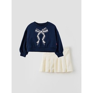 Ensemble de vêtements pour filles de style coréen OZKIZ, motif nœud bleu, pour les enfants de 2 à 7 ans, vente en gros de mode pour enfants pour le printemps/l'automne - Product Image 1