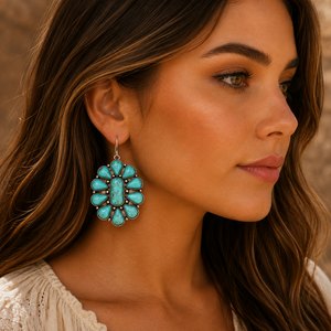 Western Turquoise Style Statement <b>Earrings</b> with 925 Silver <b>Hooks</b> Navajo Style Dangle Jewelry for Women Gift - Product Image 5