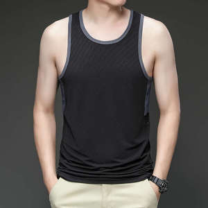 Débardeur en coton uni pour homme grande taille, col rond, décontracté, sans manches, bleu, tricoté, style muscle - Product Image 4