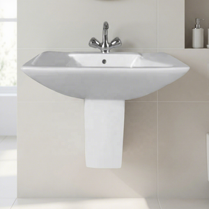 Lavabo demi-pied en céramique à surface solide, finition brillante ou mate, pour villa et centre commercial - Product Image 2