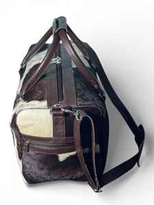 Sac de voyage de luxe en cuir de vachette à poils, grand sac de week-end vintage avec fermeture éclair LHODB-0121 - Product Image 5